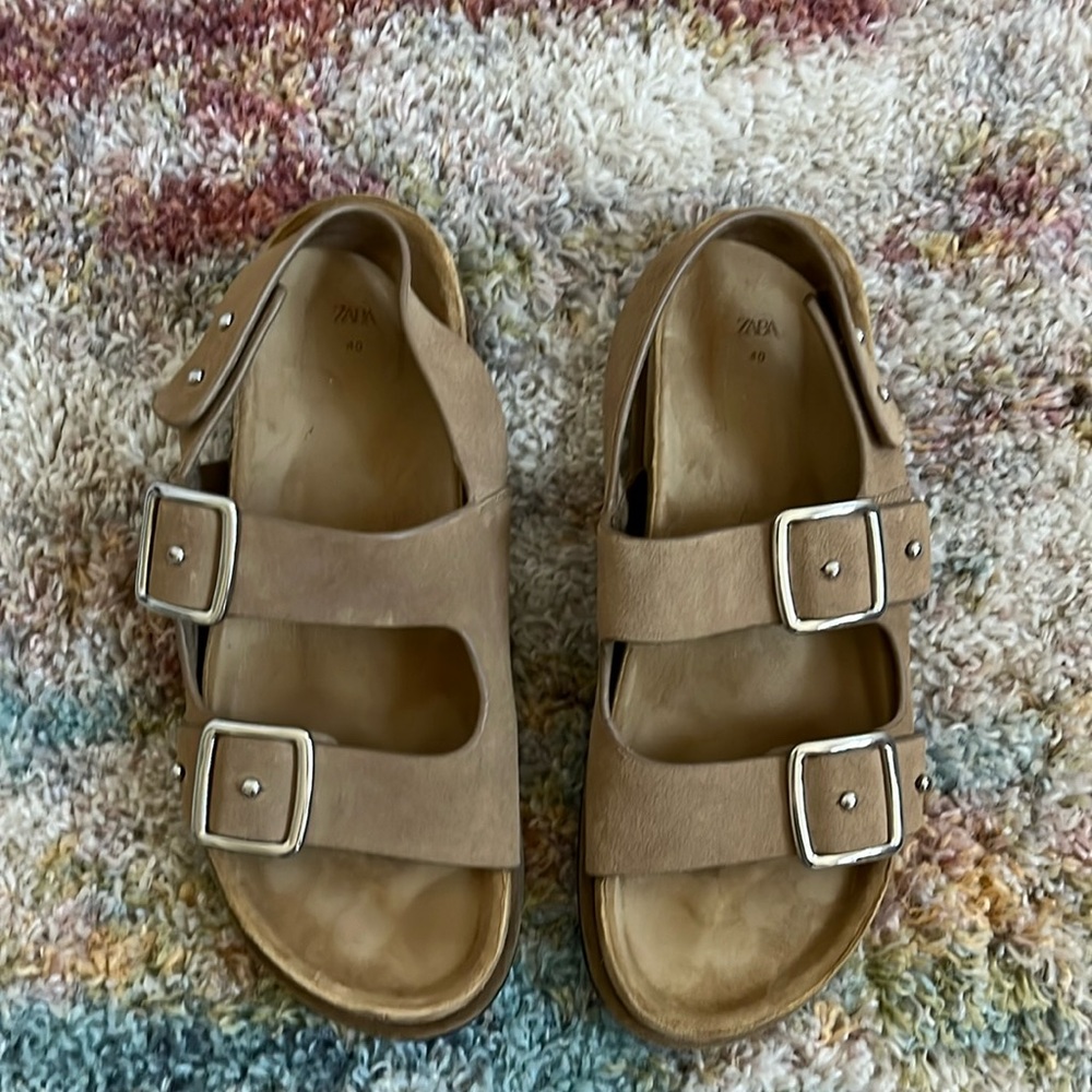 Zara, light brown suede Birkenstock type sandal, size 40, worn 1x